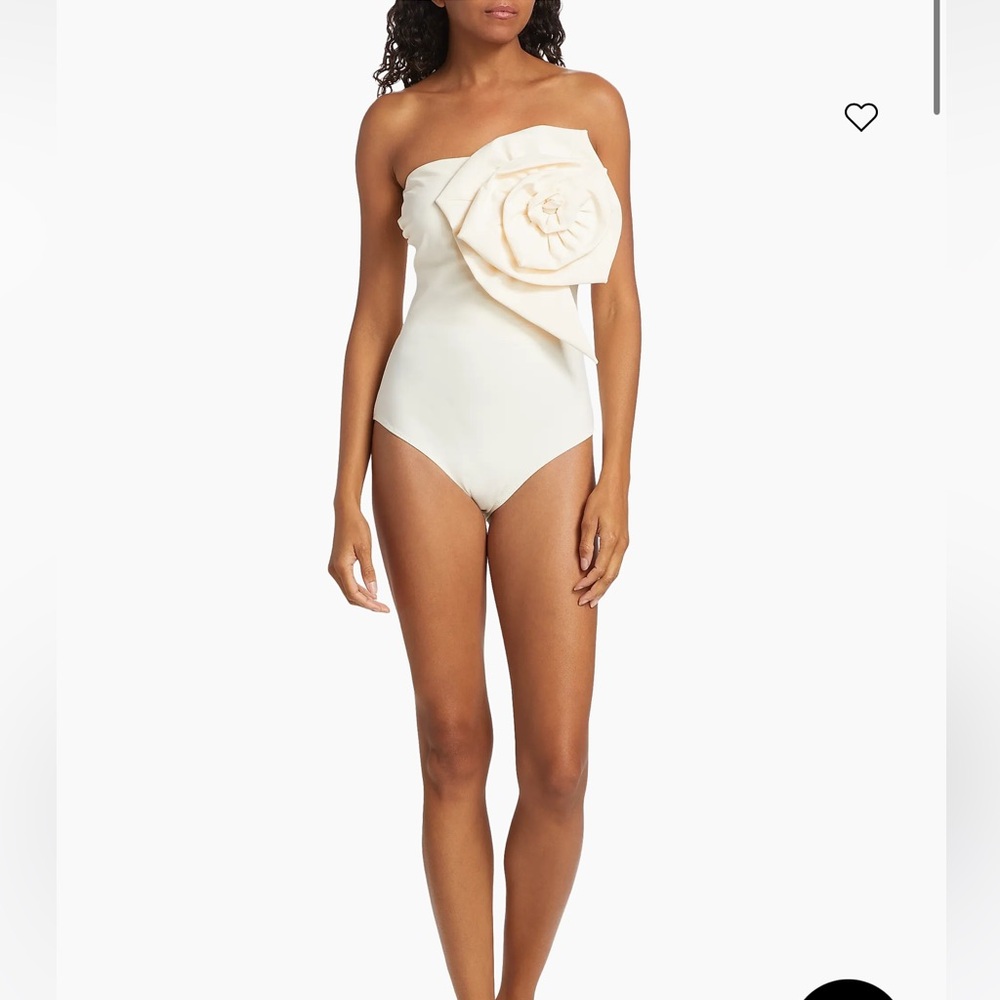 Chiara Boni Cream Strapless One-Piece Swimsuit with Floral Applique
